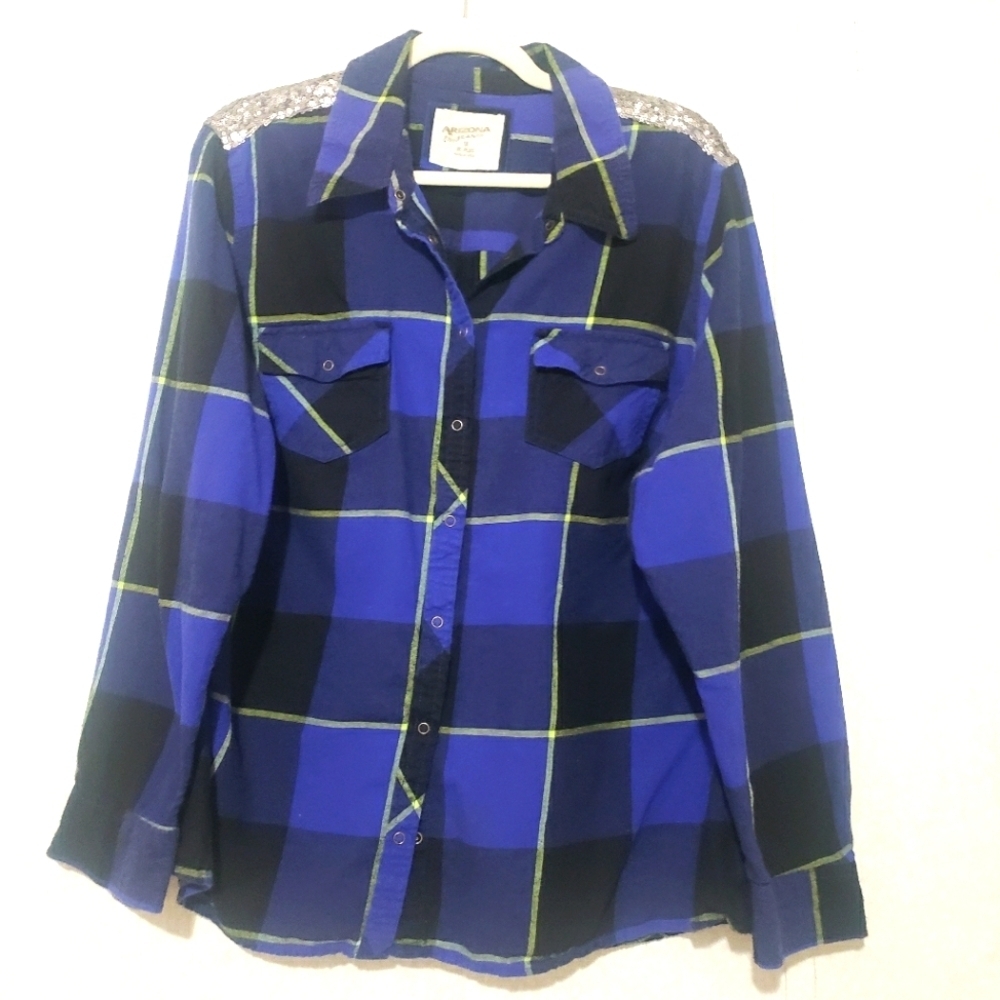 ARIZONA.... Blue Plaid Shirt with Sequin Shoulders...SIZE:1X JR,PLUS